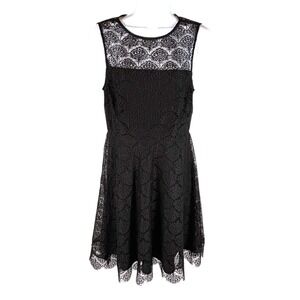 Kensie Black Lace Fit Flare Dress Size 6 Illusion Neck Sleeveless Cocktail